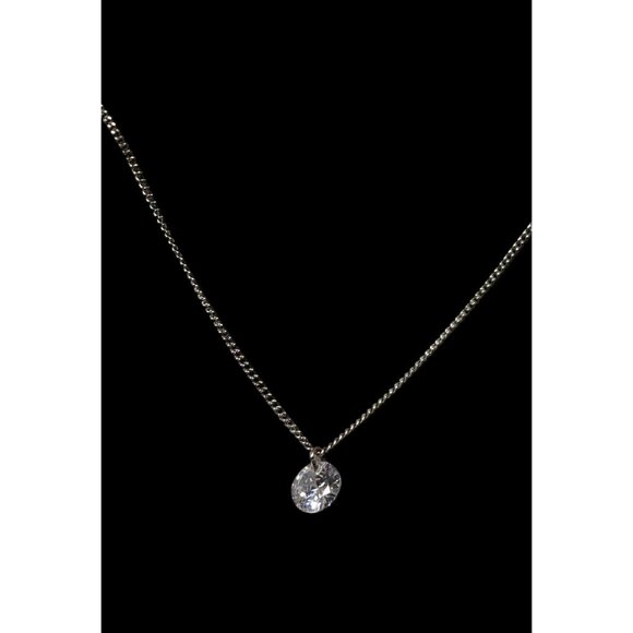 Minimalist Dainty Circular Cubic Zirconia Pendant On Silver Tone Chain - Picture 6 of 8